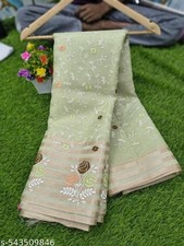 Women's Tissue Pistachio Saree with Heavy Floral Embroidery