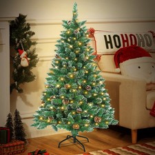 4/5/6/7FT Snow Flocked Christmas Tree Artificial Xmas Trees Stand w/ LED Lights