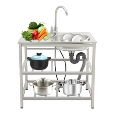 Stainless Steel Kitchen Sink, Freestanding Kitchen Utility Sink with Faucet