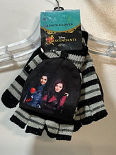 Disney Descendants Mal Evie 2 Pack Gloves Black Striped Fingerless Cover NWT  S