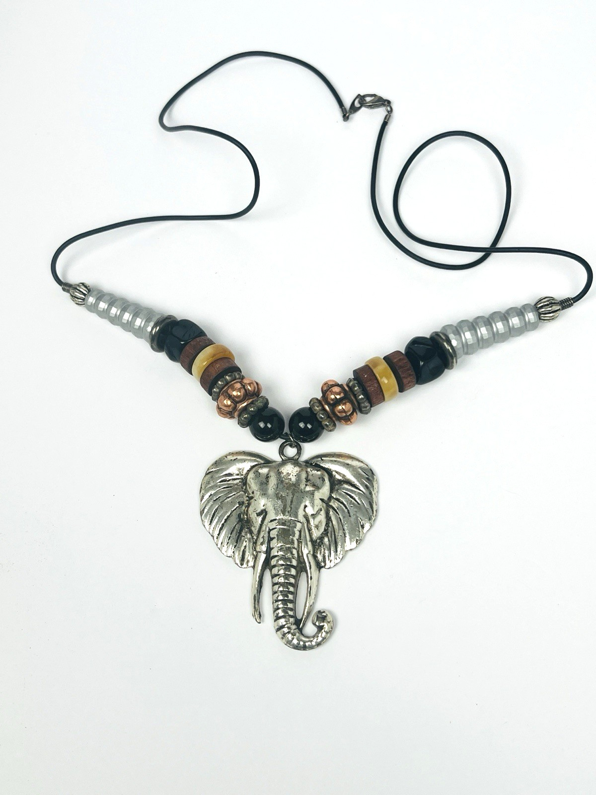 Large Statement Elephant Head Silver tone Beaded … - image 1