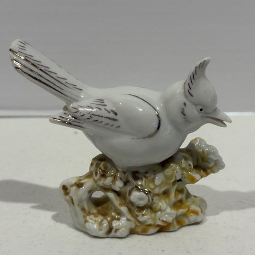 Vintage Japan Porcelain Blue Jay Bird Figurine 4” Hand Painted Mid-Century