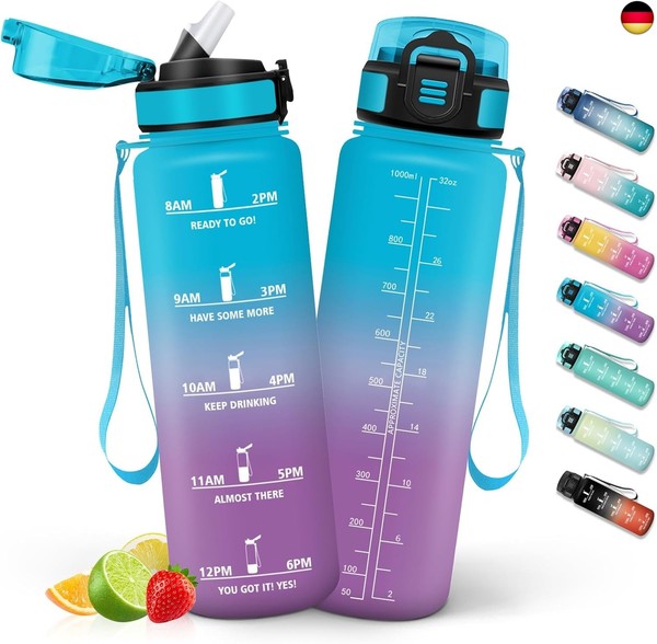 Honeyholly Trinkflasche 1L Mit Strohhalm, Trinkflasche KohlensäUre Geeignet,-image