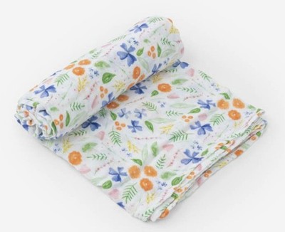 NWT LITTLE UNICORN 'MOUNTAIN BLOOM' FLORAL COTTON MUSLIN SWADDLE BLANKET 