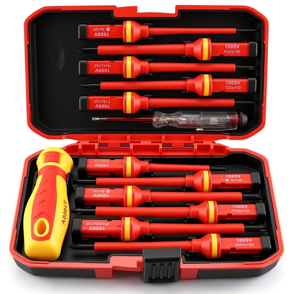 Draper 10 Pc VDE Insulated Interchangeable Blade Screwdriver Set Tool Roll 05776