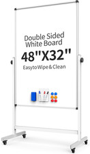 48X32 Rolling Whiteboard on Wheels, Double Sided Magnetic Dry Erase Board