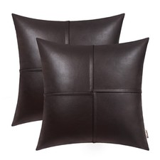 BRAWARM Faux Leather Throw Pillow Covers 2 Pack Hand Stitched Decorative Couch