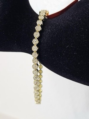 7Ct Round Cut Moissanite Flower Cluster Link Tennis Bracelet 925 Sterling Silver