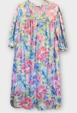 Vintage Miss Elaine House Coat Dress Medium Floral Maxi Gown Lounge Robe 80s