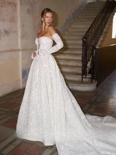 Customized Elegant Wedding Dresses Lace A-line Off-the-shoulder Bride Gowns