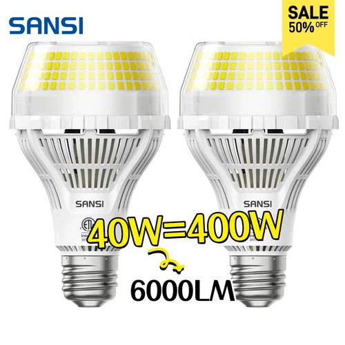 2X LED Light Bulbs 5000K Daylight 40W=400W 6000LM Energy Saving E26 A21 SANSI