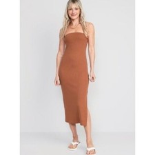 Old Navy Terracotta Orange Ribbed Tube Bodycon Midi Dress S