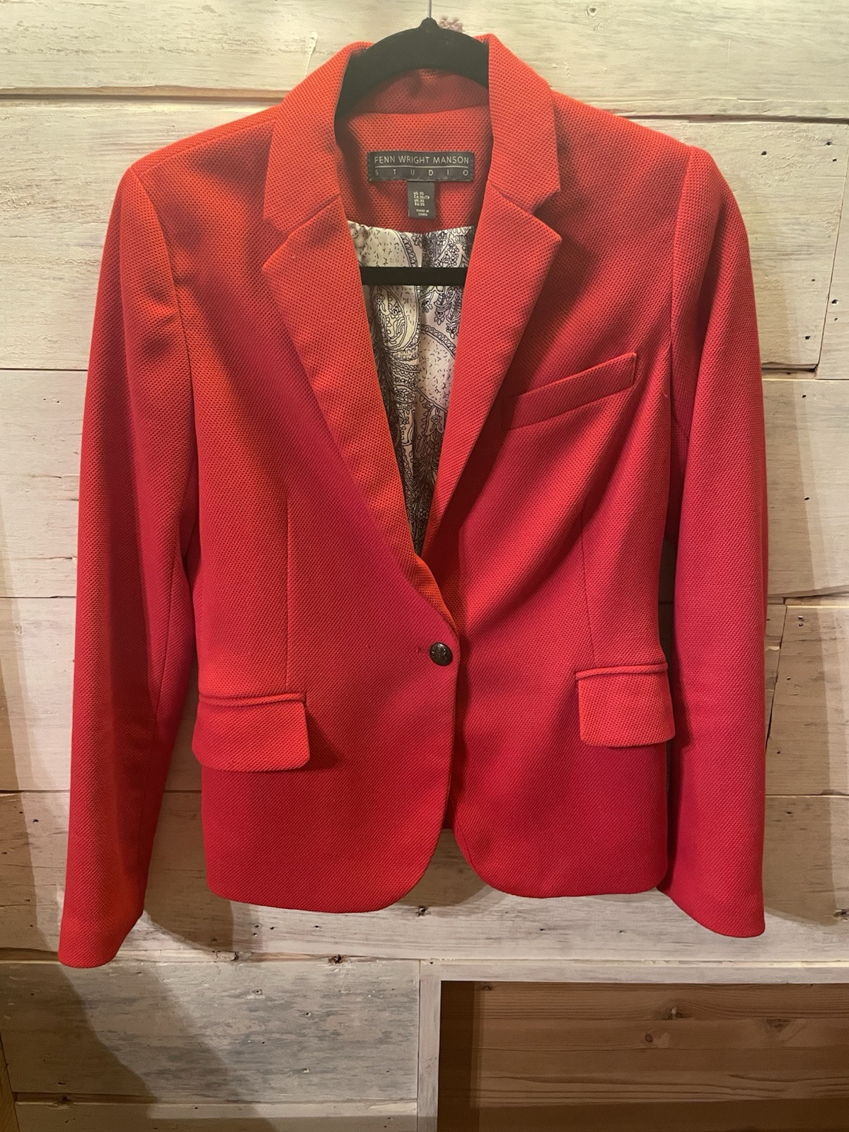 Fenn Wright Manson Beautiful Red Textured One Button Blazer Size XS
