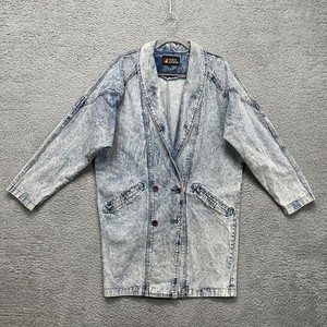 Vintage Andy Johns Denim Coat Womens Medium Blue Acid Wash Oversized Duster 80s