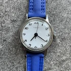 Cool Vintage Timex Womens Mechanical Watch Silver Tone Case & Blue Band A18