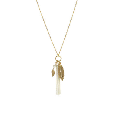 Gold Chain 17 Inch Necklace With White Feather And Chain Tassel | eBay