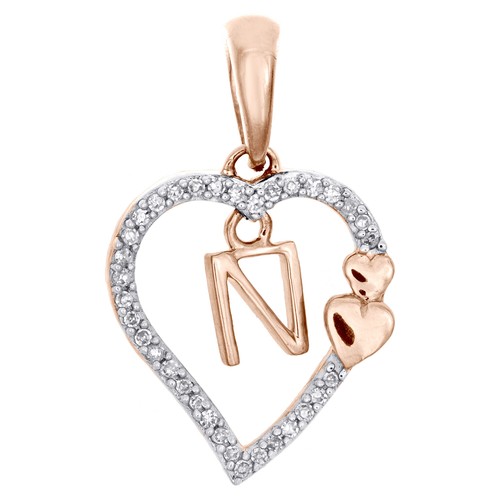 10K Rose Gold Diamant Herzanhänger Lang Initialen A bis Z Anhänger 0.10 Karat - Picture 15 of 27