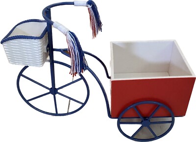 NWT Bicycle Decor Flower Cart Red/White/Blue 10'' Long X 7''Tall Rear Red Box 4x4