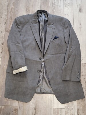 44R Men's Lineage Blazer Gray Super 120s 100% Merino Wool 2 Button Sport Coat