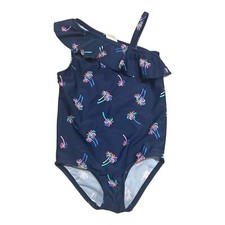 OshKosh B'gosh Toddler Swimsuit Navy Blue w/ Bright Palm Trees Off-Shoulder, 2T