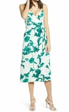 Chelsea 28 Midi Wrap Dress Size S Womans Ivory Green Floral Print V-Neck Belted