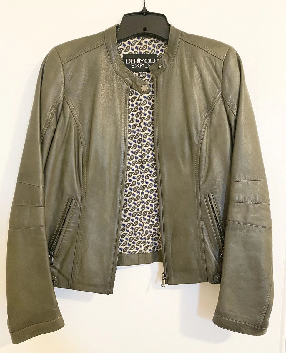 Derimod Leather Jacket . Small. Military Green. 100 Leather
