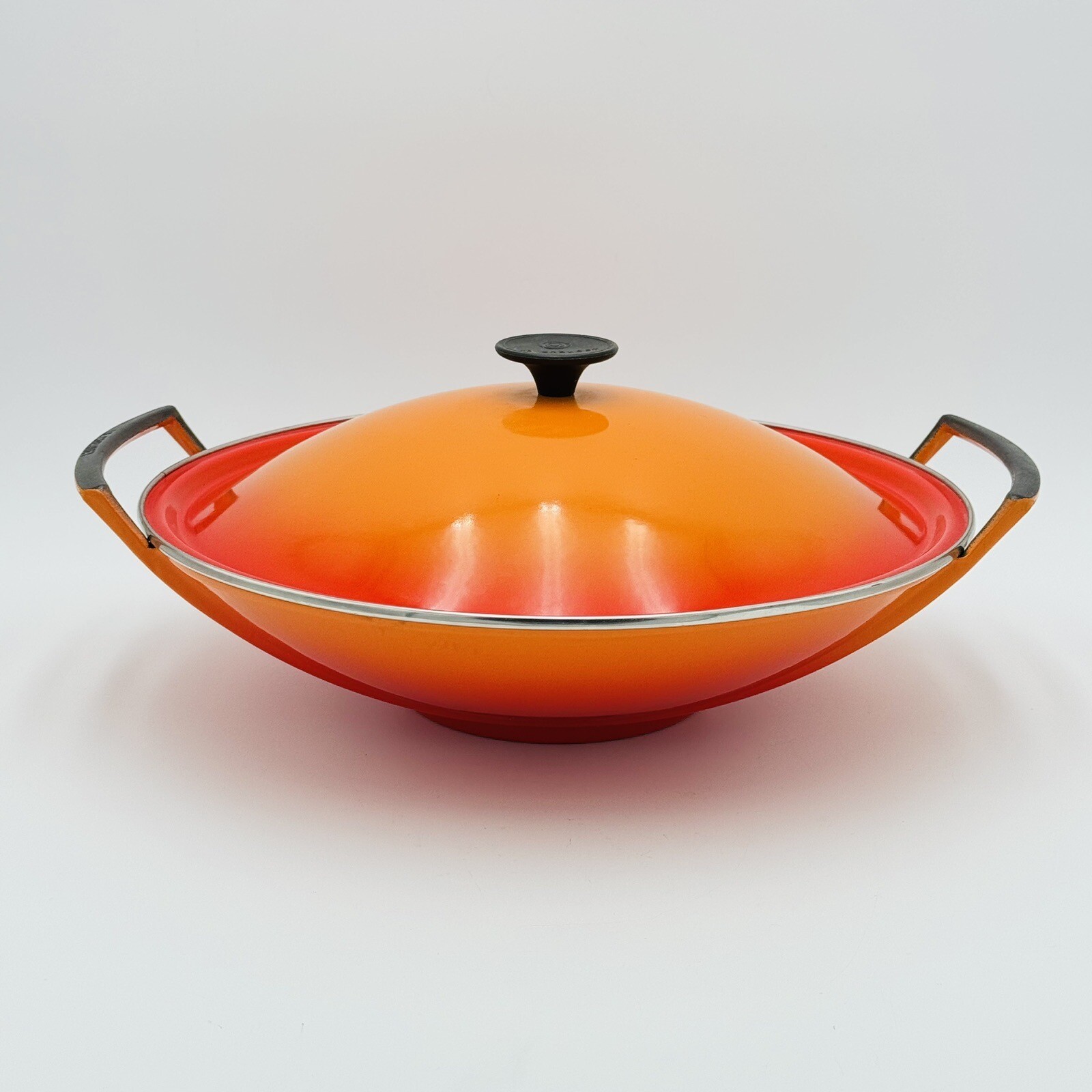 Le Creuset Enameled Wok Flame Orange 14" Cast Iron Pan Made In France