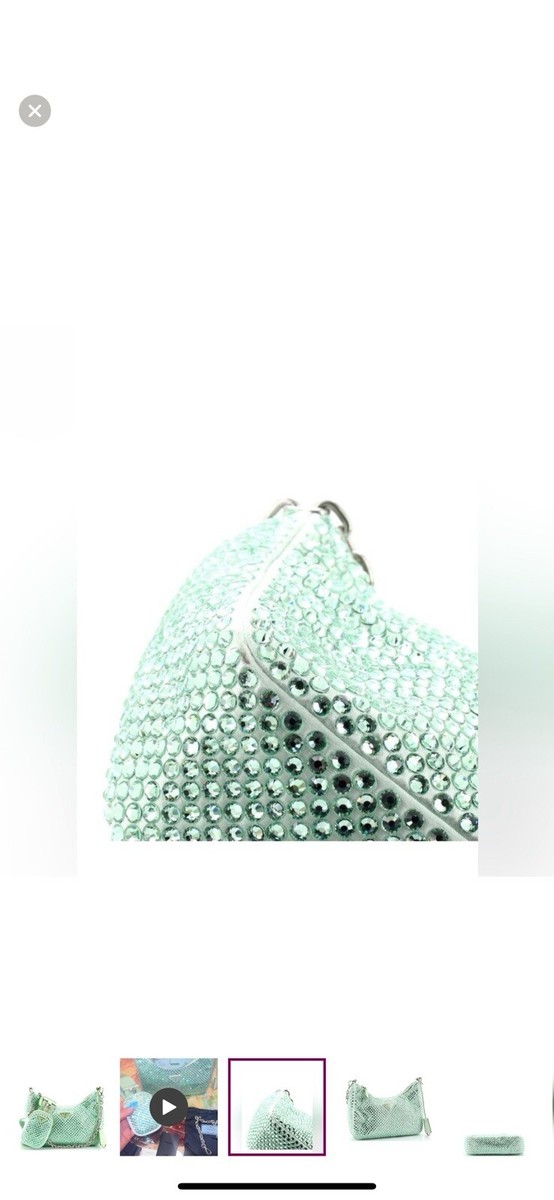 Prada Re-Edition 2000 Green Satin Crystal Nylon Shoulder Top