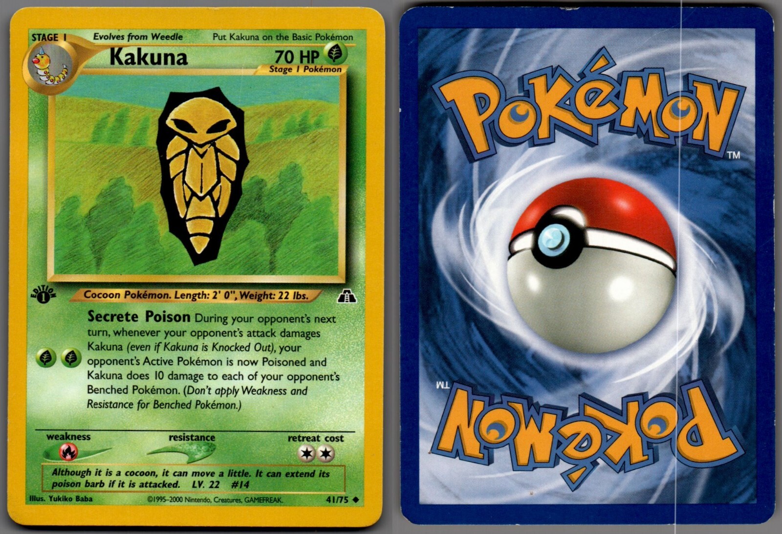2001 Pokemon, Neo Discovery, #41/75 Kakuna, 1st Edition, Uncommon