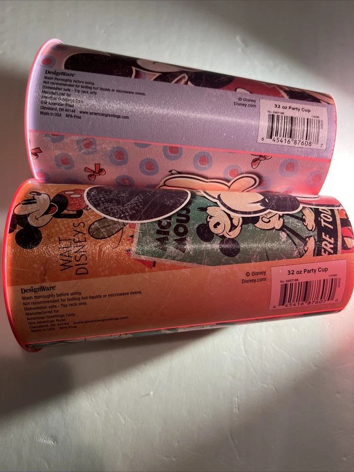 Taza de fiesta de diseño Mickey & Minnie Mouse 32 oz. ¡Apto para lavavajillas! X2JUEGO DE 2! Foto 2 de 4