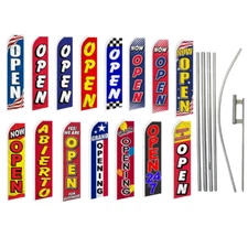 Now Open 24/7 Abierto Variations Swooper Advertising Banner Flag Pole Kits