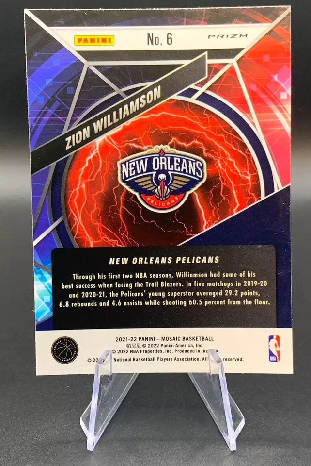 2021-22 Zion Williamson SP #6 Panini Overdrive Mosaic Prizm | NO Pelicans - Image 2 of 2