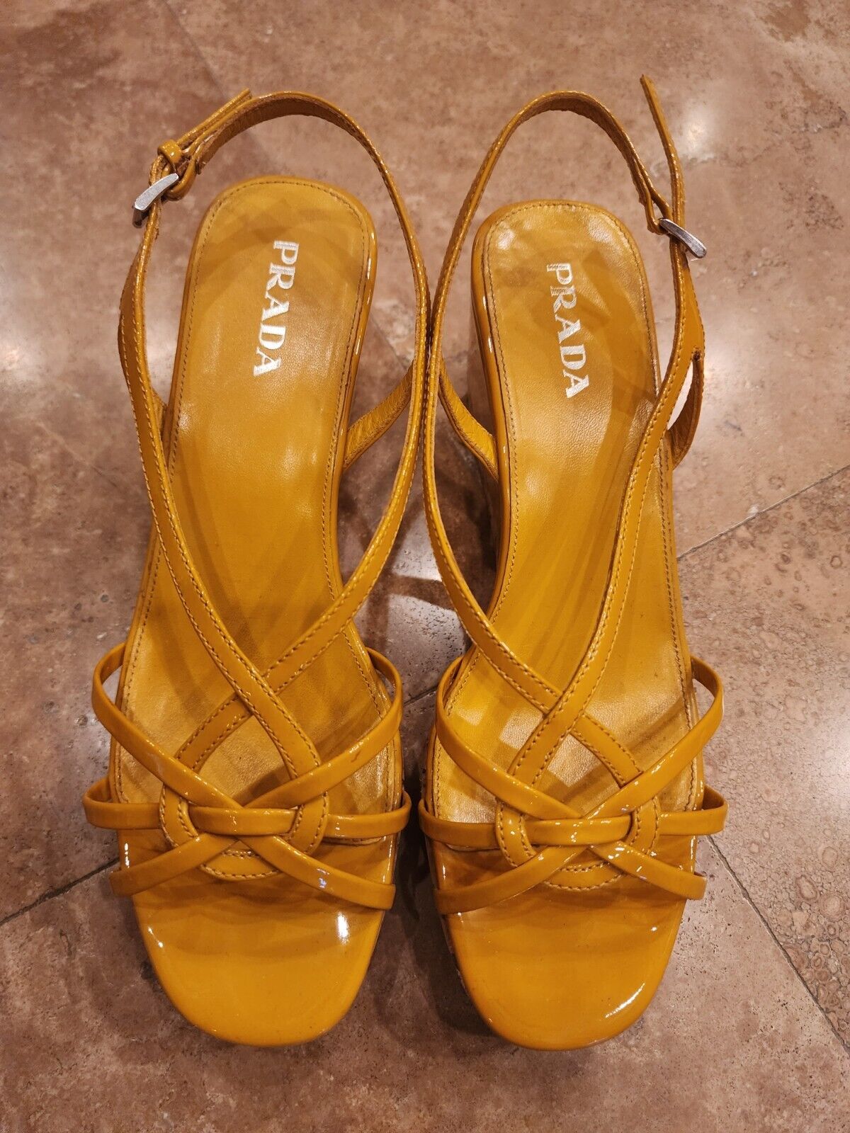 Prada Patent Leather Wedge Platform Sandals Prada Size 38 US 8