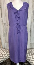 Elie Tahari Purple Ruffle Dress Sz 10 Viscose Sleeveless Pockets Lined Classic