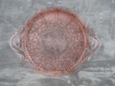 Jeannette Cherry Blossom Cake Plate Pink Floral Depression Glass With Handle