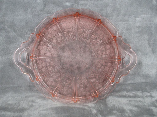 Jeannette Cherry Blossom Cake Plate Pink Floral Depression Glass With Handle