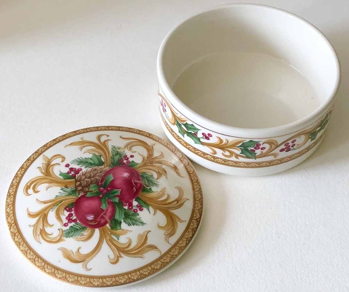 Mikasa Holiday Orchard Covered Candy Dish Trinket Box Christmas