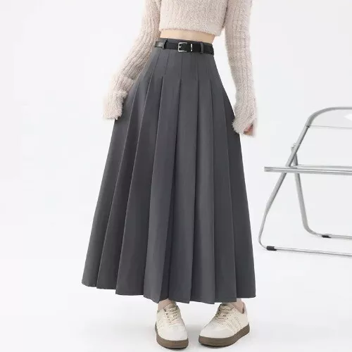 Faldas plisadas retro cintura alta para mujer faldas largas oficina informales faldas línea A - Imagen 10 de 28
