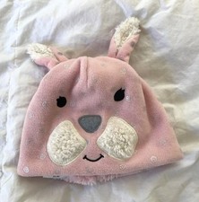 New Baby Gap Girls Sherpa Lined Shimmer Silver Dot Bunny Pink Winter Hat S/M 20"