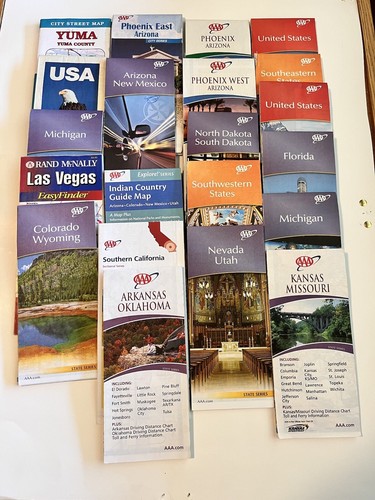 Mixed Lot of 21 Maps AAA Arizona US Florida Michigan Arkansas California more