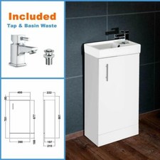 White Bathroom Vanity Unit & Basin Sink Vanity 400mm Floor Standing Tap Waste