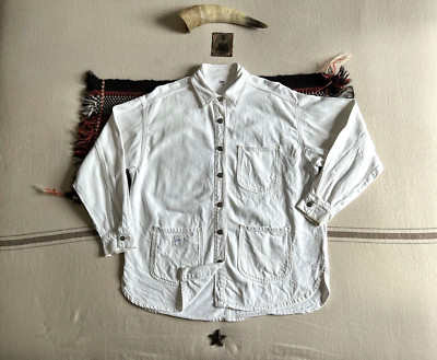 Lee HM Engineer Jacket M-L Loco White Denim Oversize 52'' Railroad Chore Coat A+