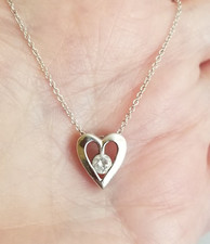 14K Solid White Gold Diamond Solitaire Heart Shaped Pendant Necklace