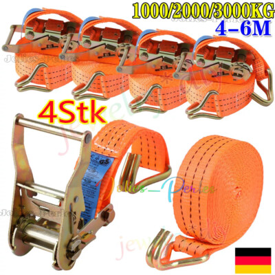 4Stk.Spanngurte mit Ratsche und Haken 1000kg~3000kg 4-6m Zurrgurte Zweiteilig DE