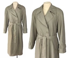 HALSTON Double Breasted Sage Trench w Wool Zip Out Lining Rain Coat Sz 6