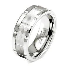 Anello uomo martellato 8 mm mattone titanio fede nuziale anello oro bianco placcato comfort