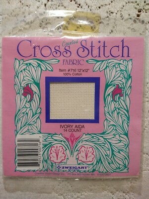 ZWEIGART 12X12'' Counted Cross Stitch 14 Count Ivory Aida Fabric Item #716 NIP