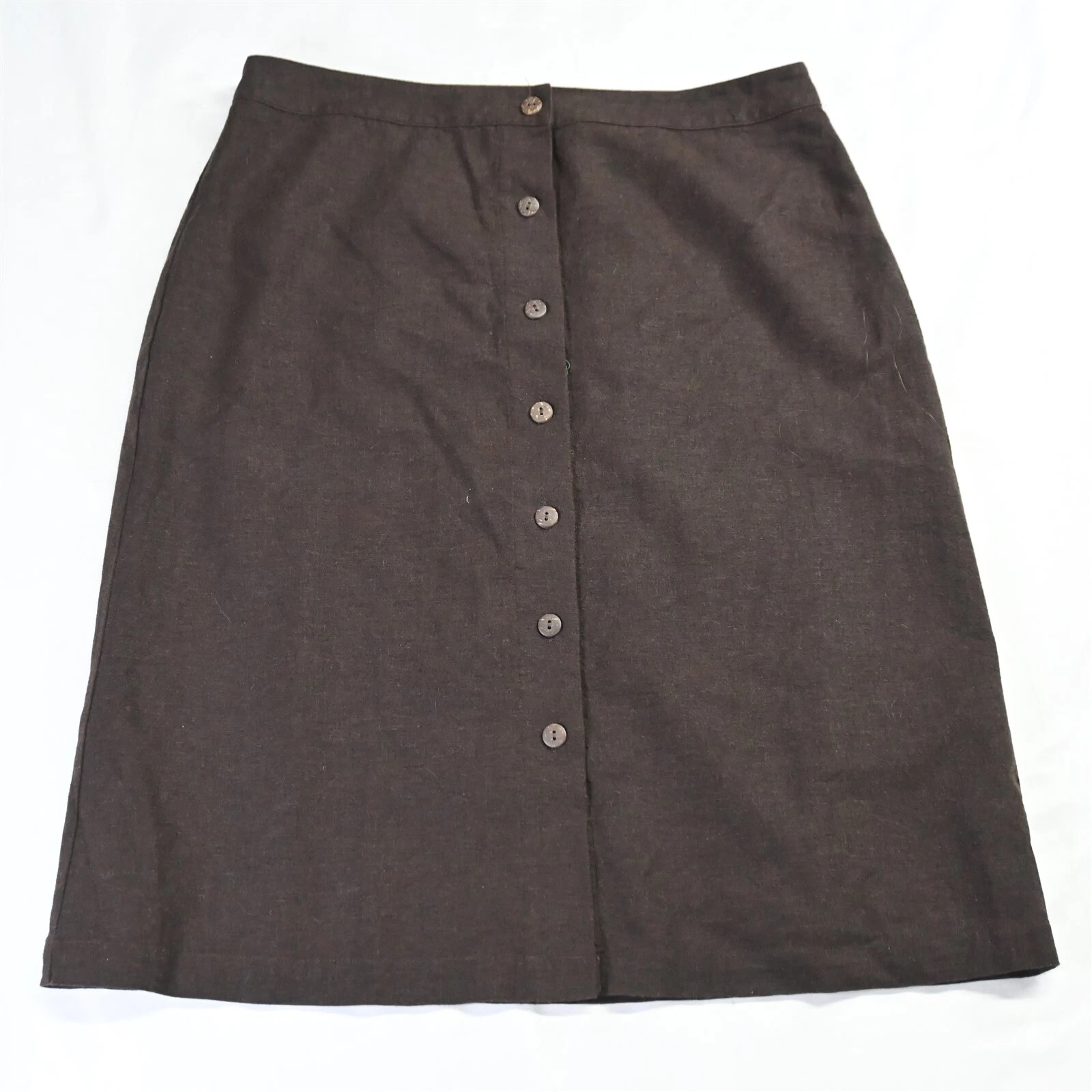Christopher & Banks 10 Brown Linen Blend Button Front Modest Womens A-Line Skirt