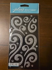Jolee's Boutique SILVER PUFFY FLOURISH WITH GEMS Scrapbooking Stickers
