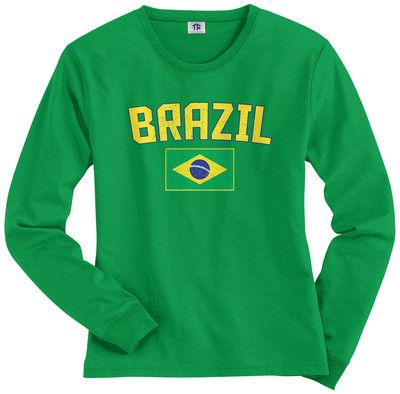 Threadrock Women's Brazil Flag Long Sleeve T-shirt Brazilian Rio de Janeiro
